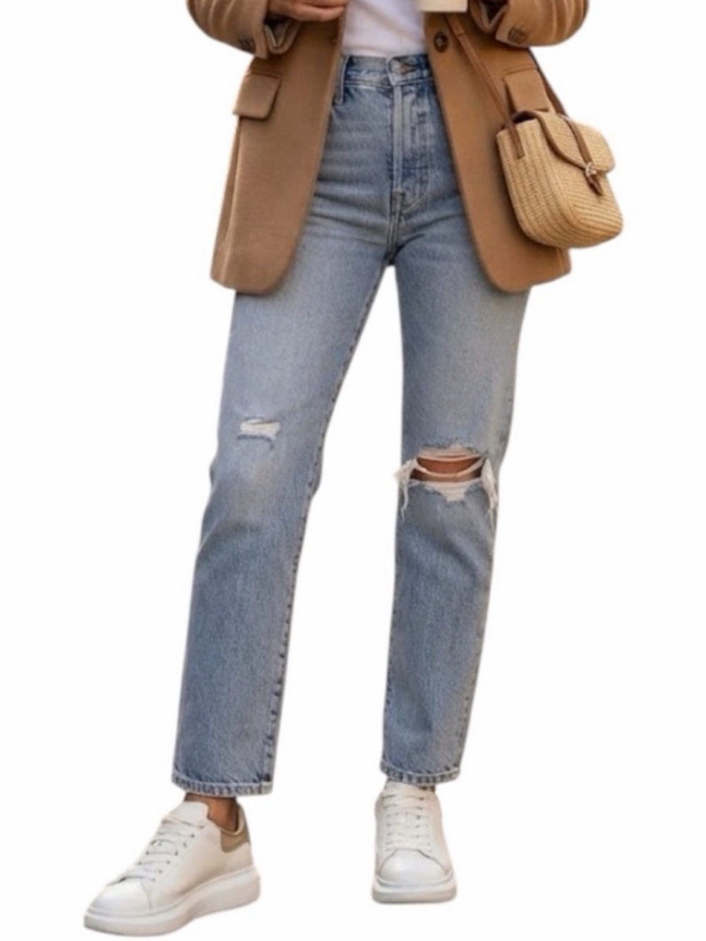 FIDELITY Axel Wild Thing Light Wash Distressed Crop Girlfriend Jeans 26